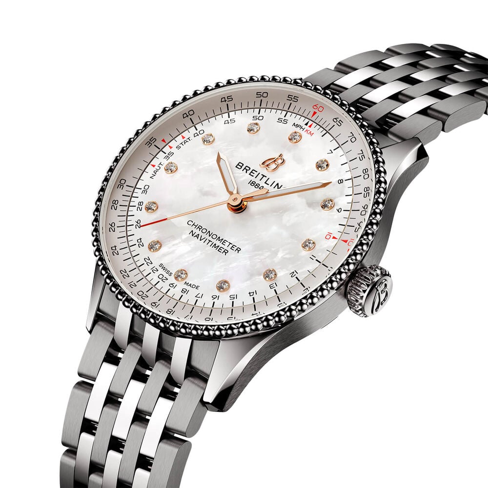Breitling Navitimer Automatic 36mm Mother of Pearl Dial Steel Bracelet Watch