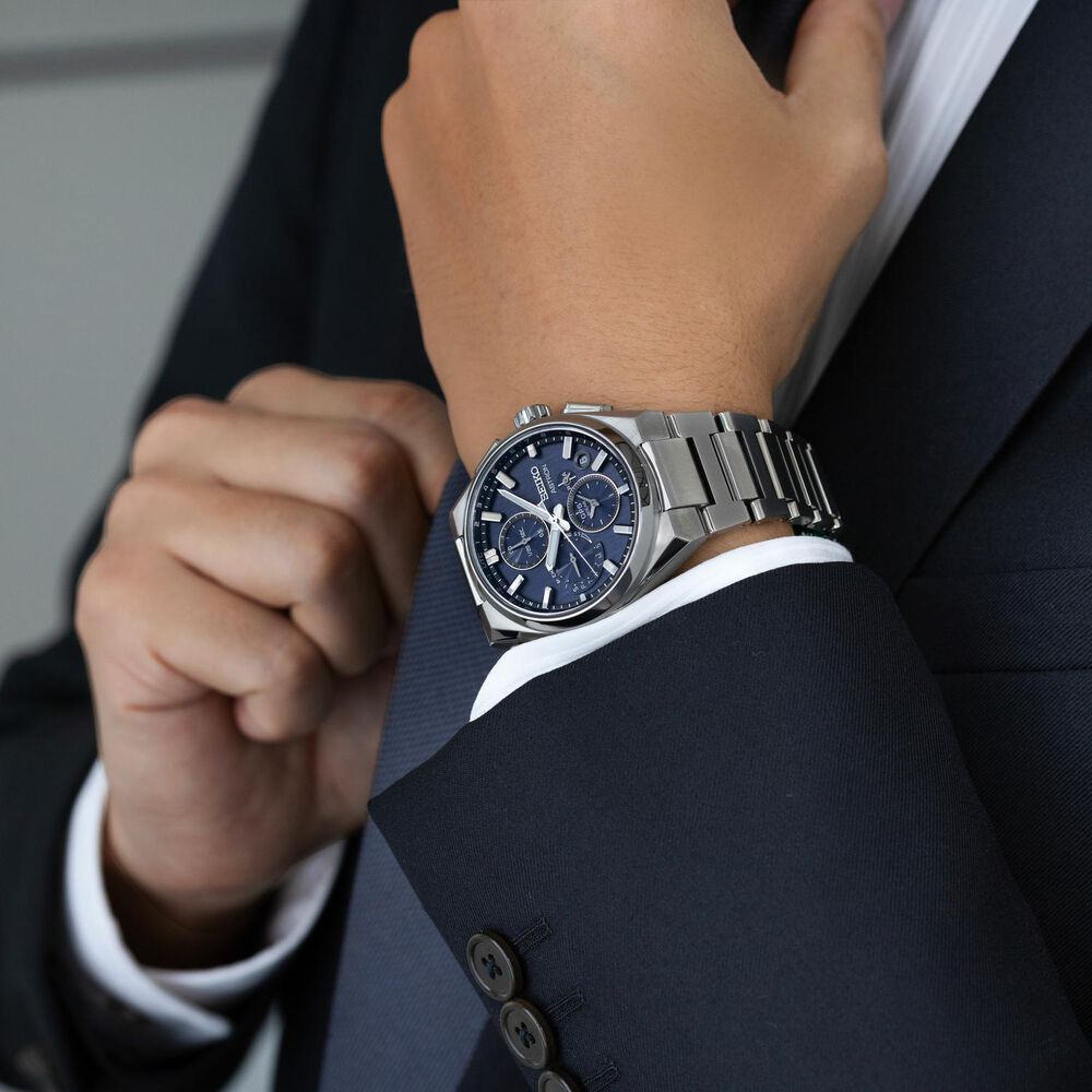 Seiko Astron GPS Solar 5X Dual-Time Chronograph 42mm Infinite Blue Dial Titanium Bracelet Watch image number 6