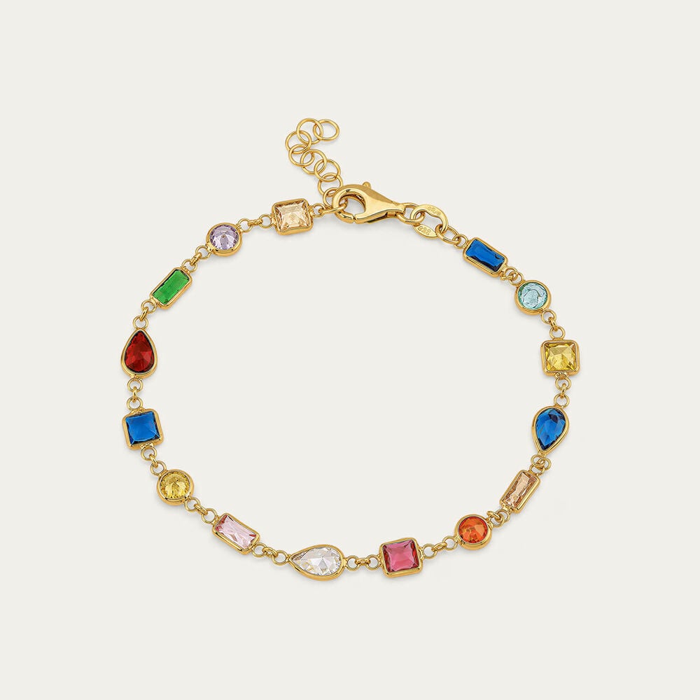 Yellow Gold Plated Sterling Silver Mullti Shape Colour Cubic Zirconia Bracelet