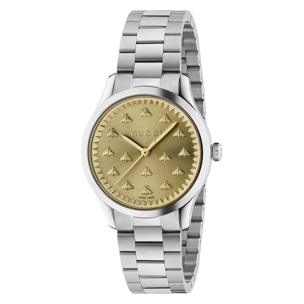 Gucci G-Timeless 32mm Yellow Gold Dial Steel Case Bracelet Watch image number 0