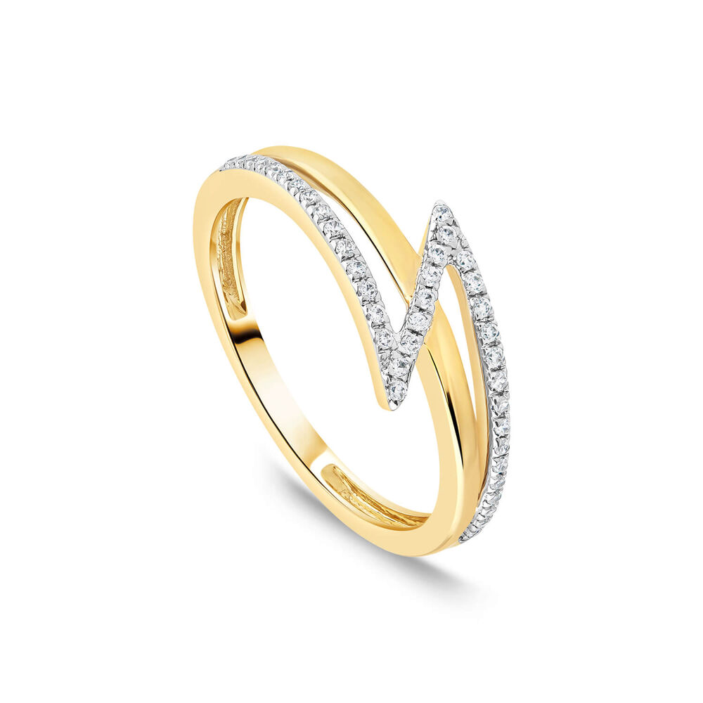 9ct Yellow Gold Diamond Lightning Bolt Shaped Ring