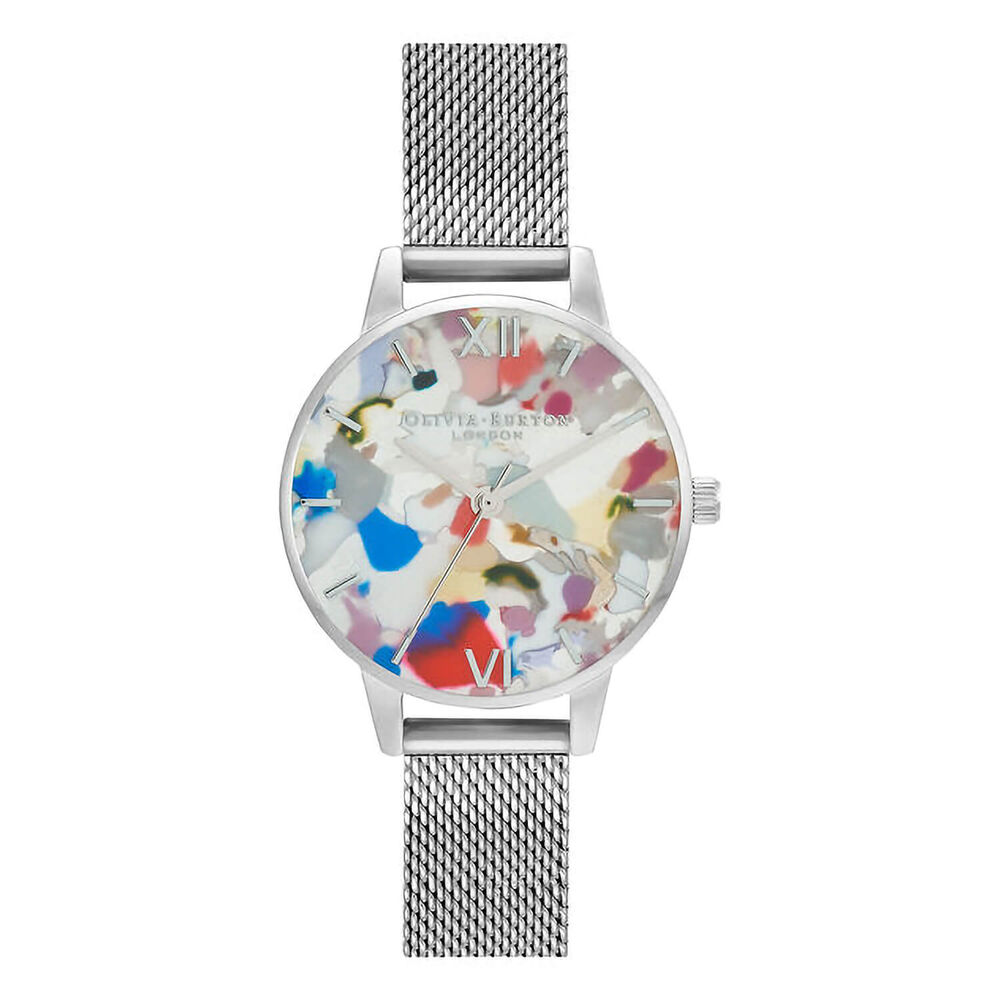 Olivia Burton Pop Art 30mm Blue Leather & Silver Mesh Strap Set Watch image number 0