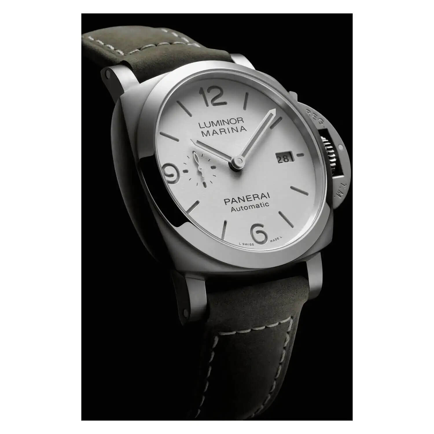 Panerai Luminor 44mm Marina White Dial Green Strap Watch