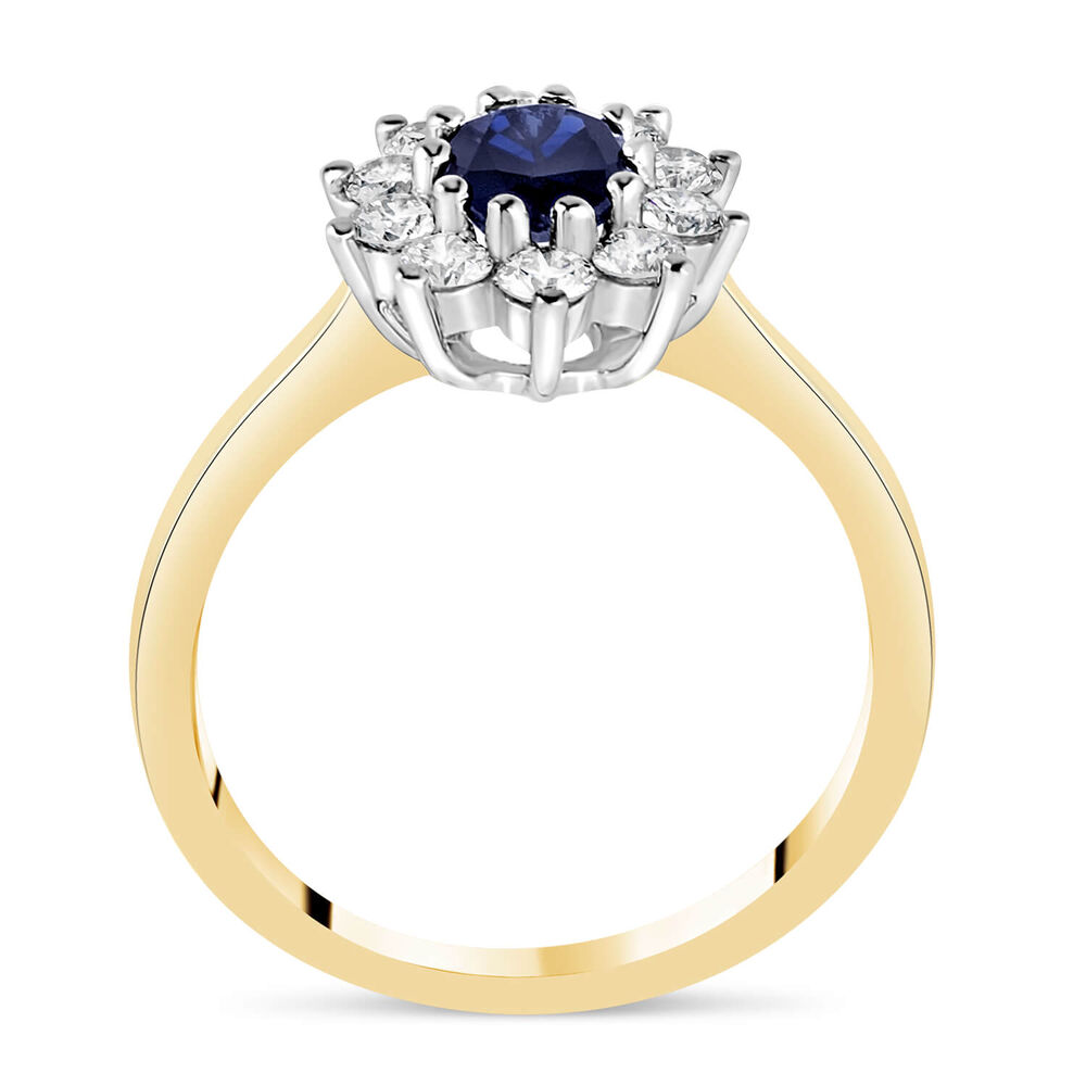 18ct gold sapphire and 0.60 carat diamond cluster ring image number 2