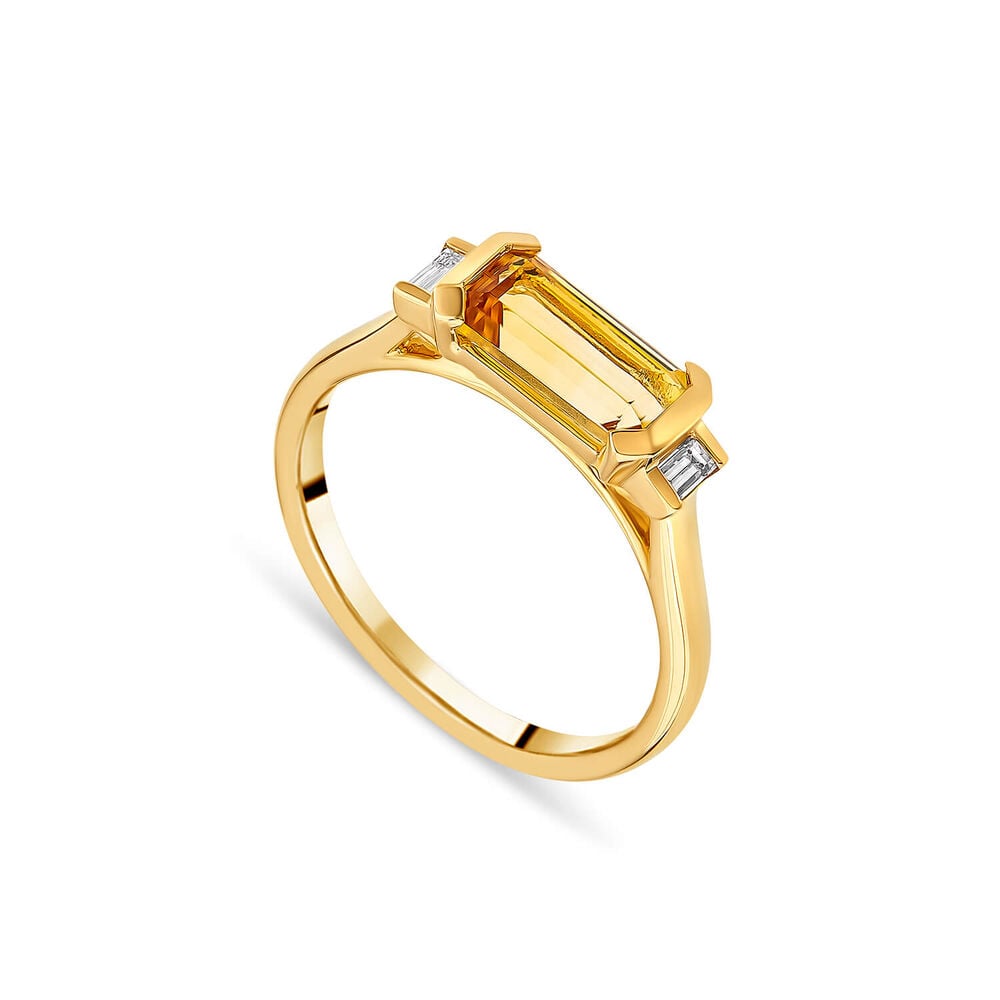 9ct Yellow Gold Octagonal Citrine Diamond Sides Ring
