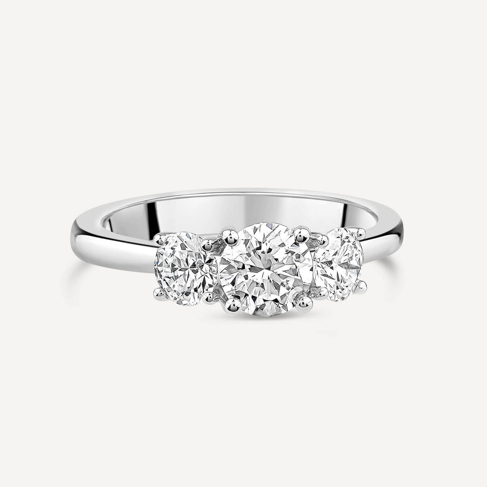 Born Platinum Lab Grown 1 carat 3 Stone Round Brilliant Diamond Ring image number 2