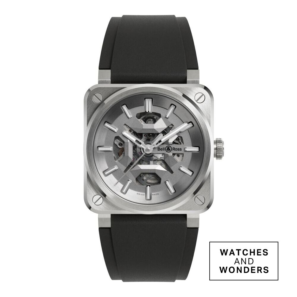 Bell & Ross BR-03 Skeleton Grey Steel 41mm Dial Black Rubber Strap Watch