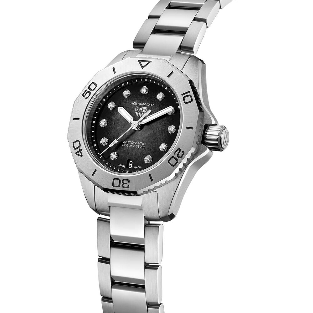 TAG Heuer Aquaracer Professional 200 Date 30mm Black Dial Diamond Dots Steel Bracelet Watch image number 2