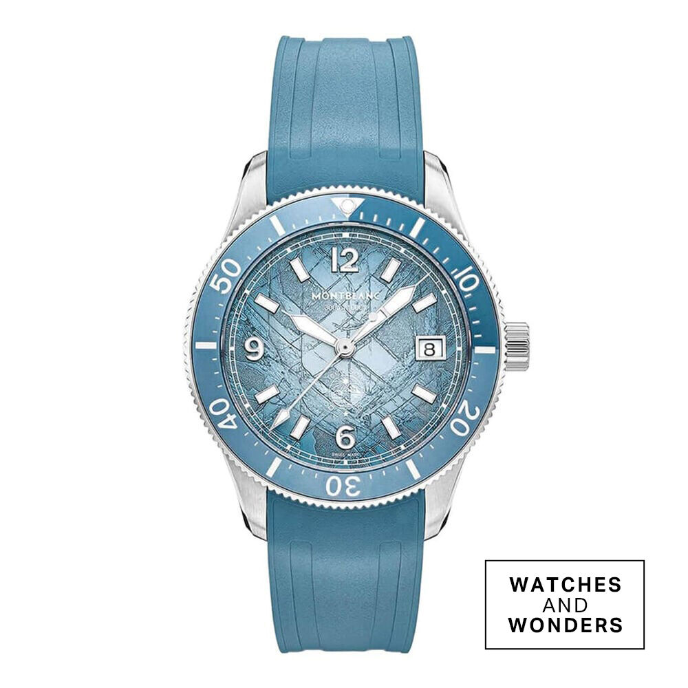 Montblanc Iced Sea Automatic Date 0 Oxygen 38mm Blue Dial Rubber Strap Watch