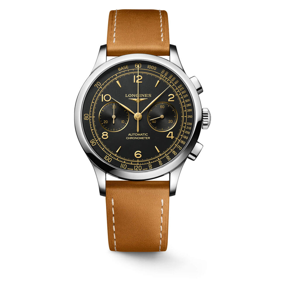 Longines Record 40mm Chronometer Brown Strap Watch image number 0
