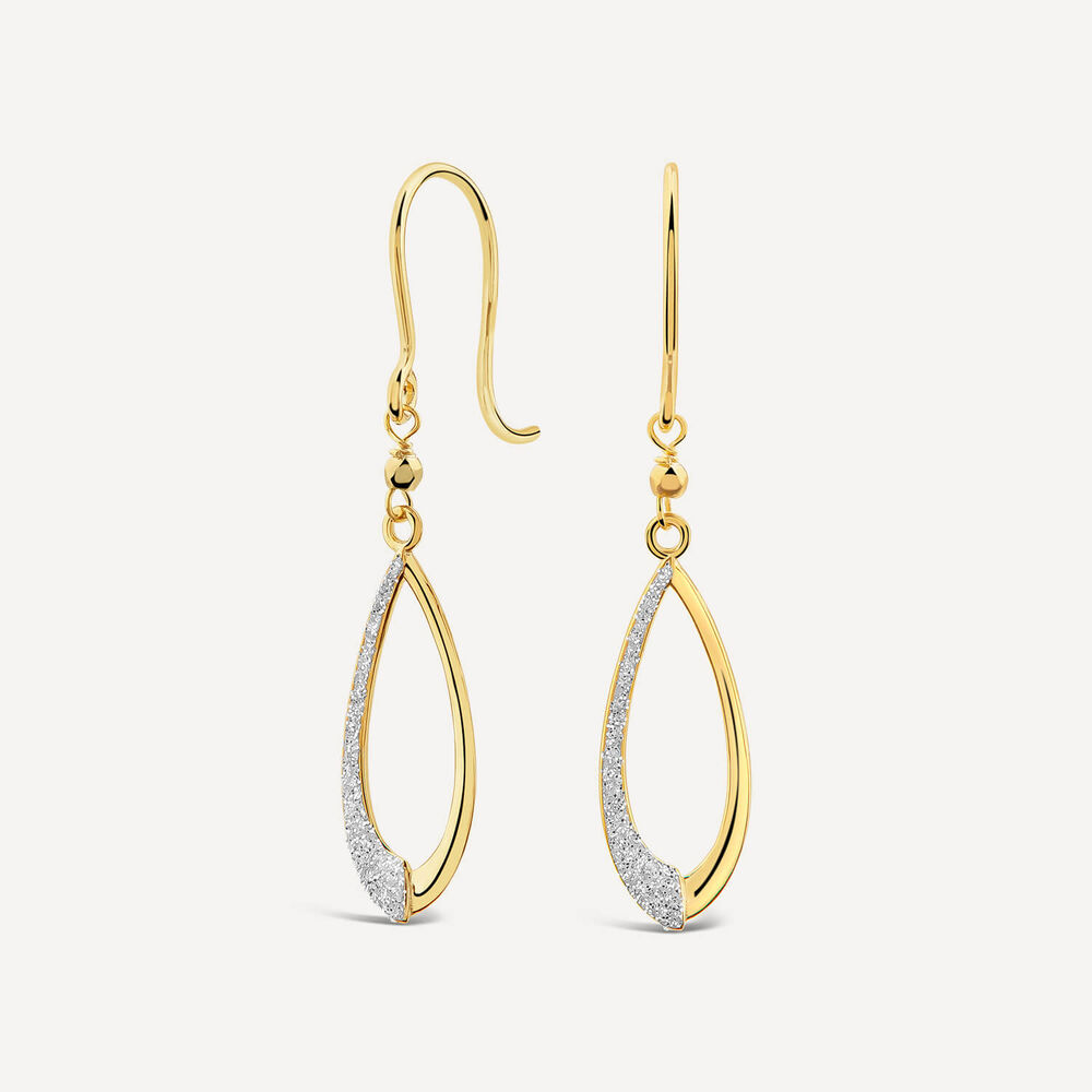 9ct Yellow Gold Half Glitter & Polished Pear Shaped Drop Earrings image number 1