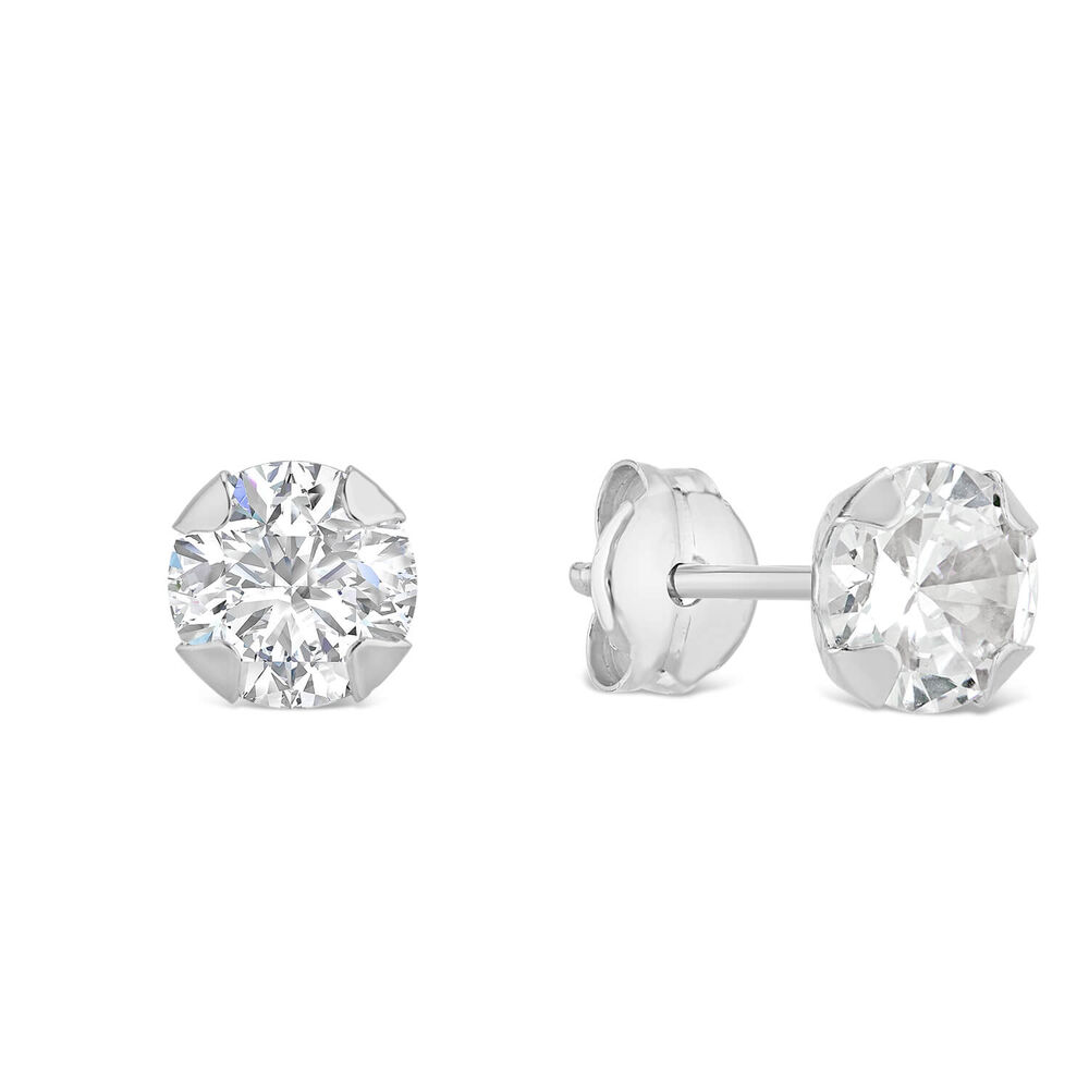 9ct White Gold 5mm Four Claw Cubic Zirconia Stud Earrings image number 1