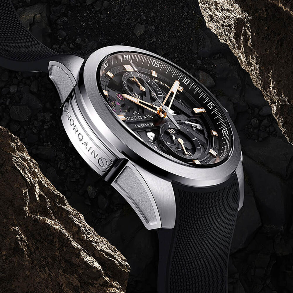 NORQAIN Independence Skeleton Chrono 42mm Dial Black Rubber Strap Watch image number 4