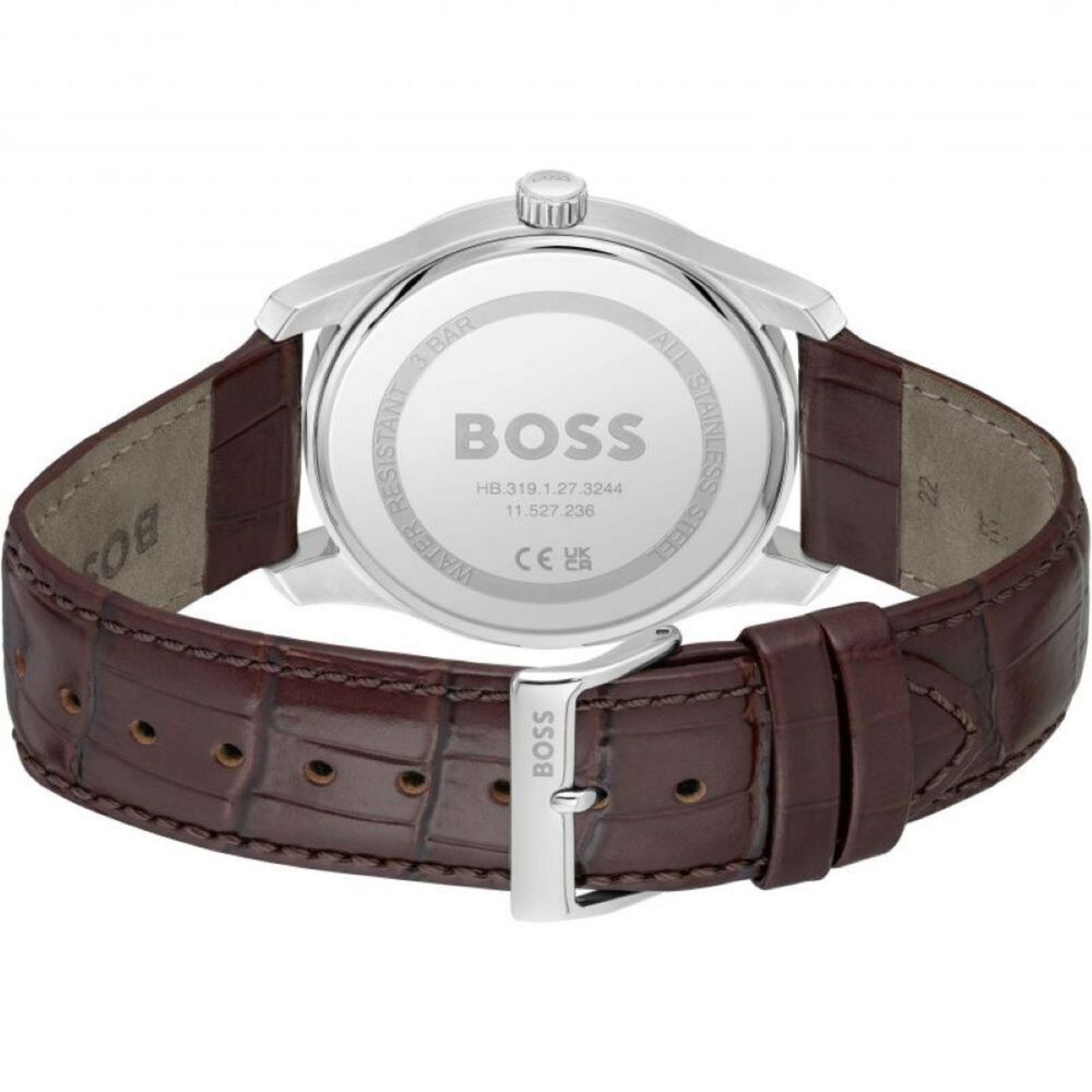 BOSS Principle 41mm Silver Dial 3 Hand Brown Leather Strap Watch