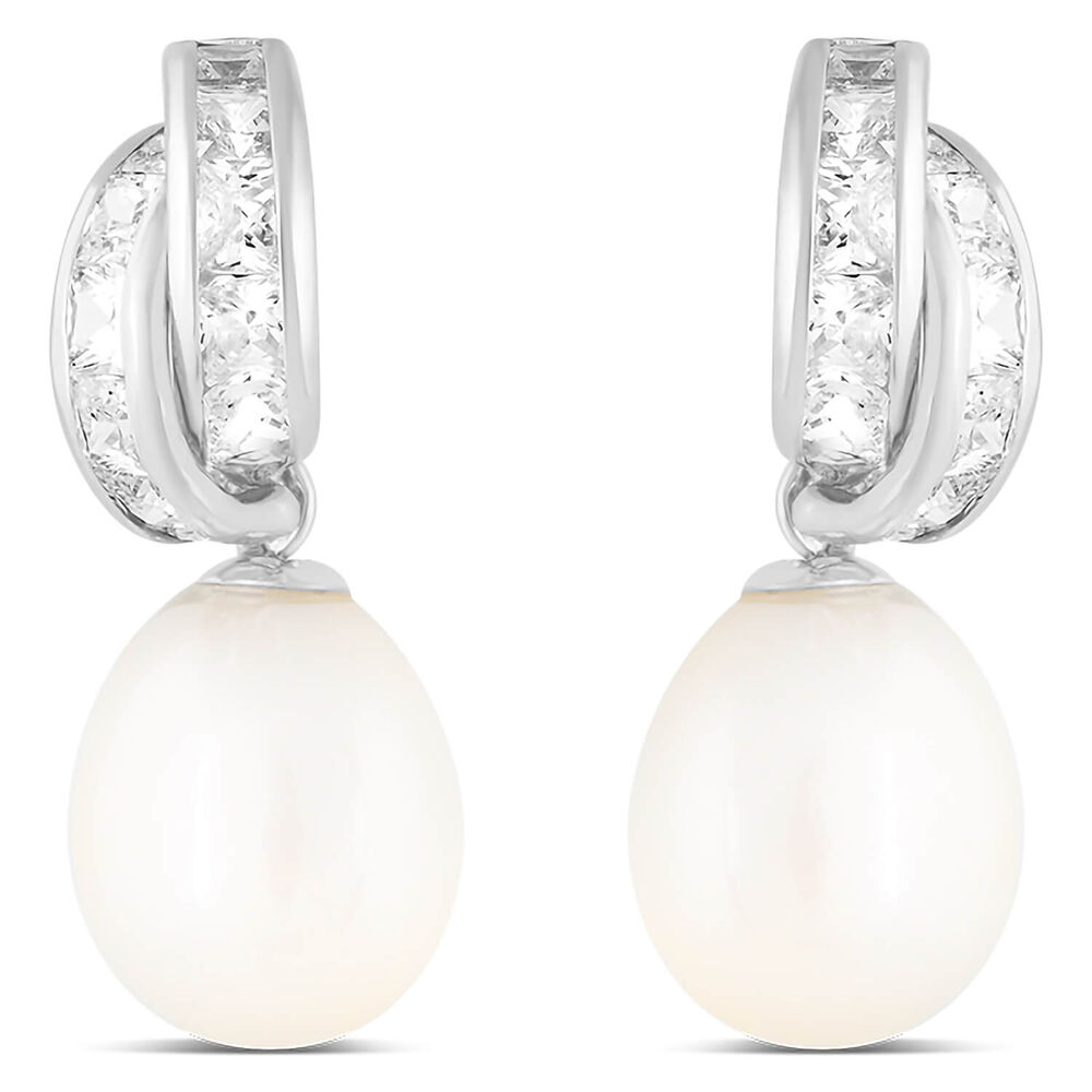 9ct white gold freshwater cultured pearl cubic zirconia drop earrings