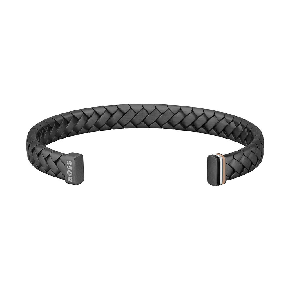 BOSS Tailored Black Tone Herringbone Pattern Steel Bangle image number 1