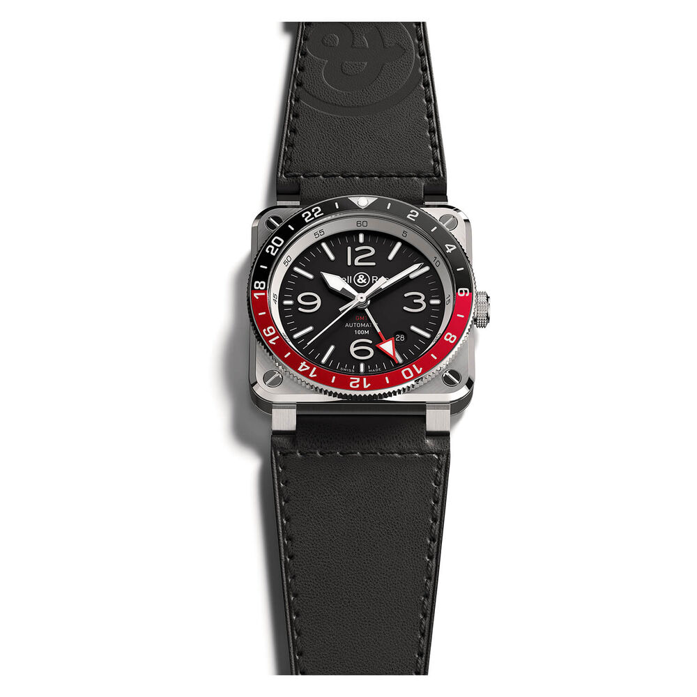 Bell & Ross BR03-93 GMT Black And Red Bezel Steel Case Black Strap Watch image number 5