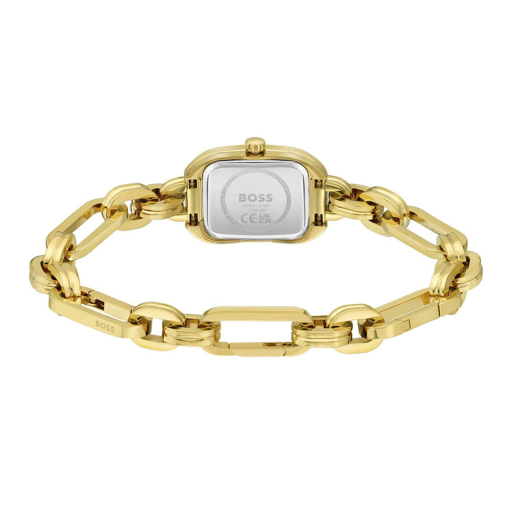 BOSS Hailey Rectangular Yellow Gold Dial Chain Bracelet Watch