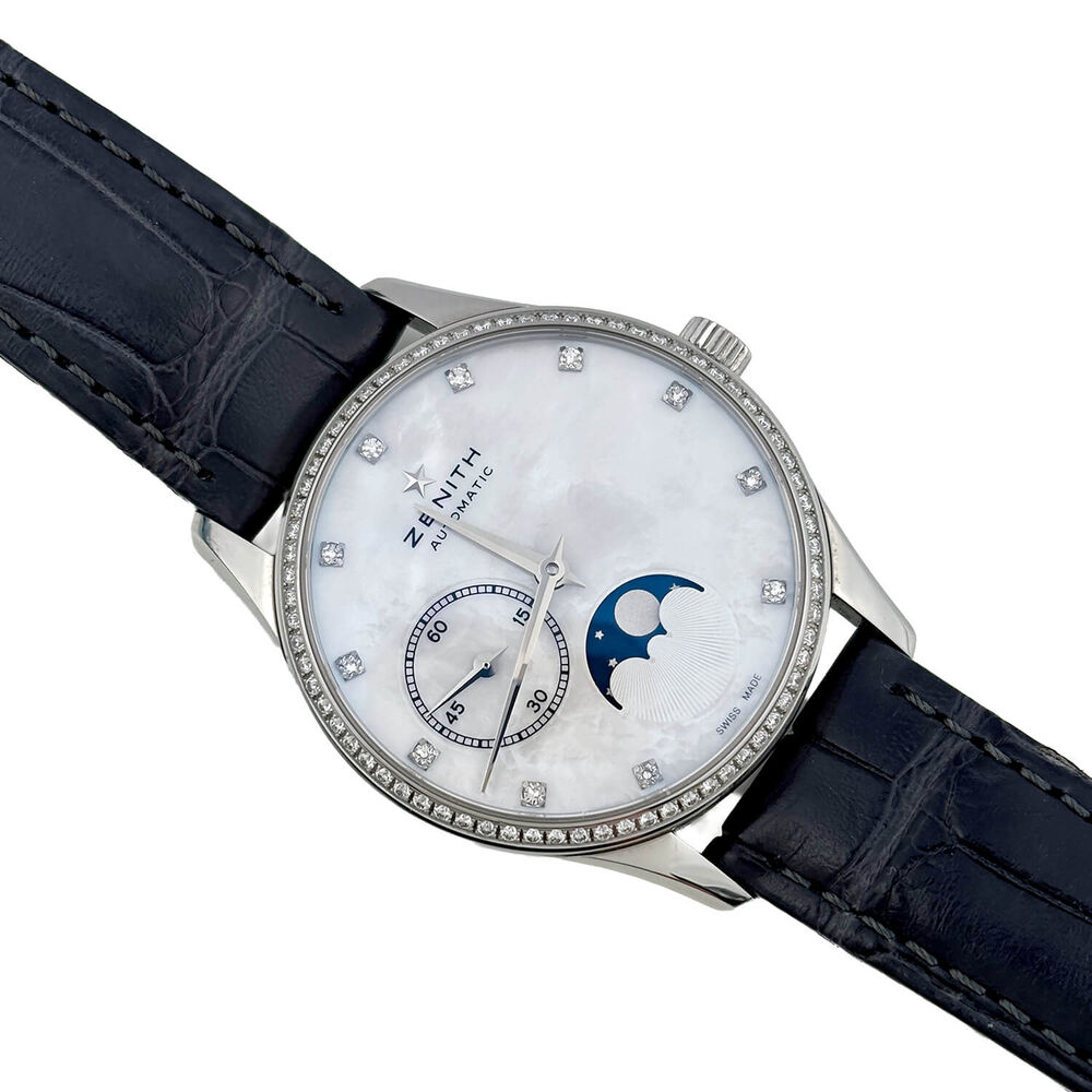 Pre-Owned Zenith Elite Ultra Thin 33mm Lady Moonphase Mother of Pearl Leather Strap Watch