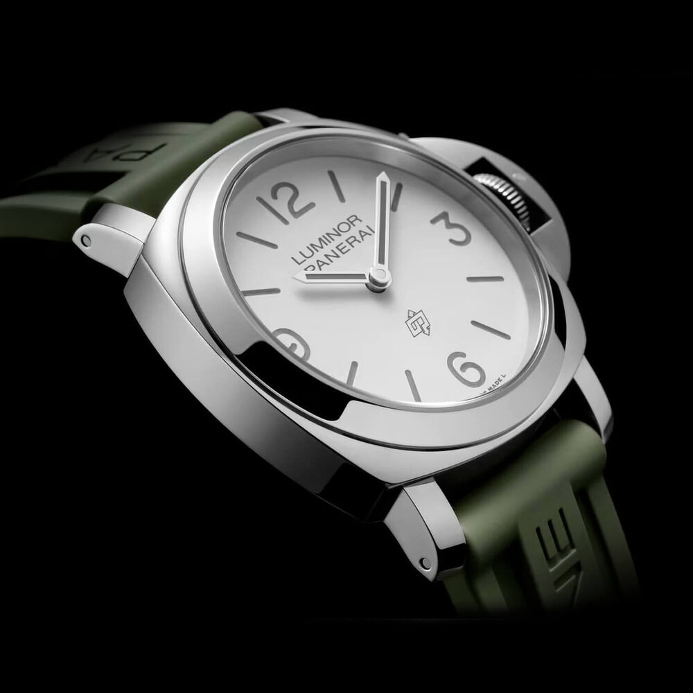 Panerai Luminor Base Logo 44mm White Dial Green Rubber Strap Watch image number 3