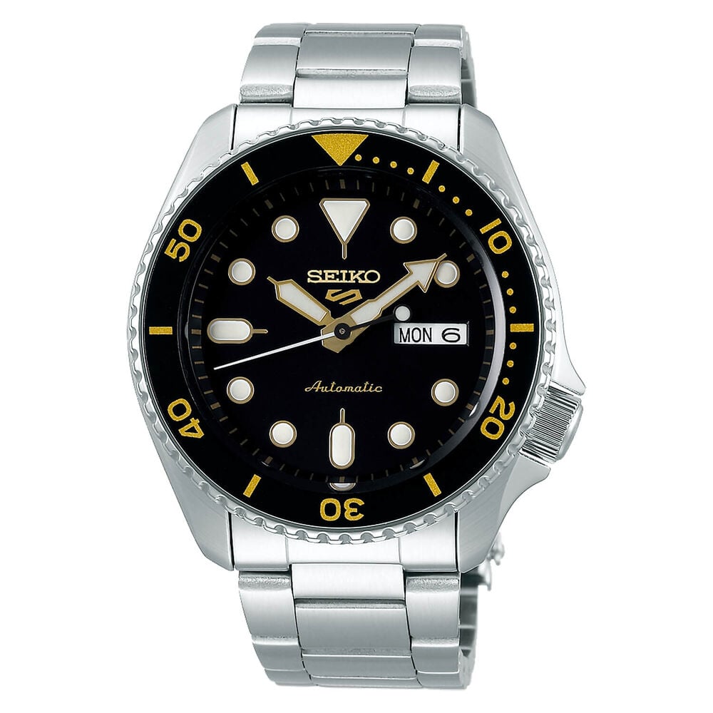 Seiko 5 Sports 42.5mm Black Dial Stainless Steel Bracelet Watch image number 0