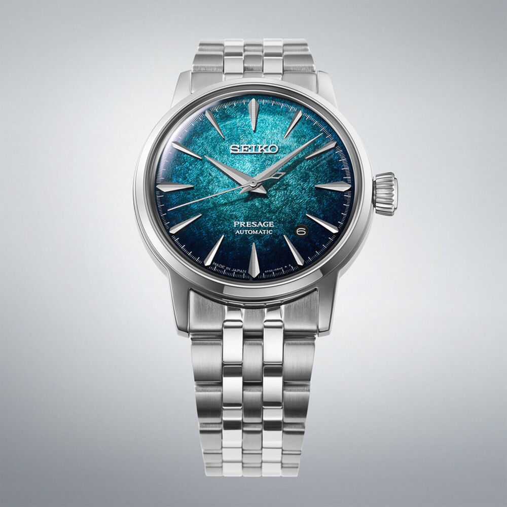 Seiko Presage Cocktail Time Crushed Ice &lsquo;Emerald Mist&rsquo; 38.5mm Blue Dial Steel Bracelet Watch