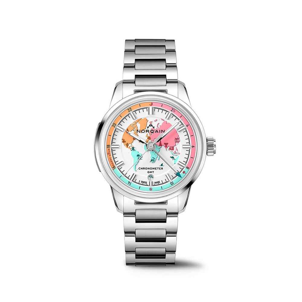 NORQAIN Freedom GMT Enjoy Life &ldquo;Holiday&rdquo; Limited Edition 40mm White Dial Steel Bracelet Watch