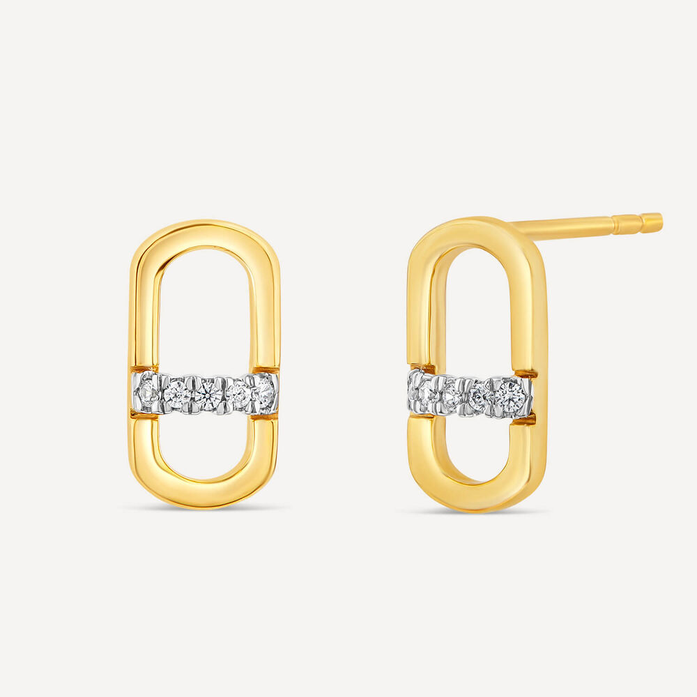 9ct Yellow Gold Paperlink 0.05ct Diamond Set Stud Earrings