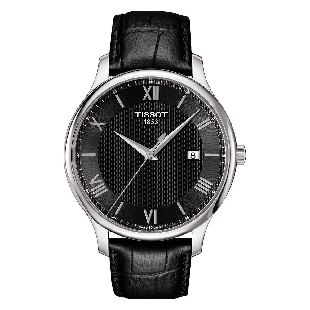 Tissot Tradition men's black leather strap watch