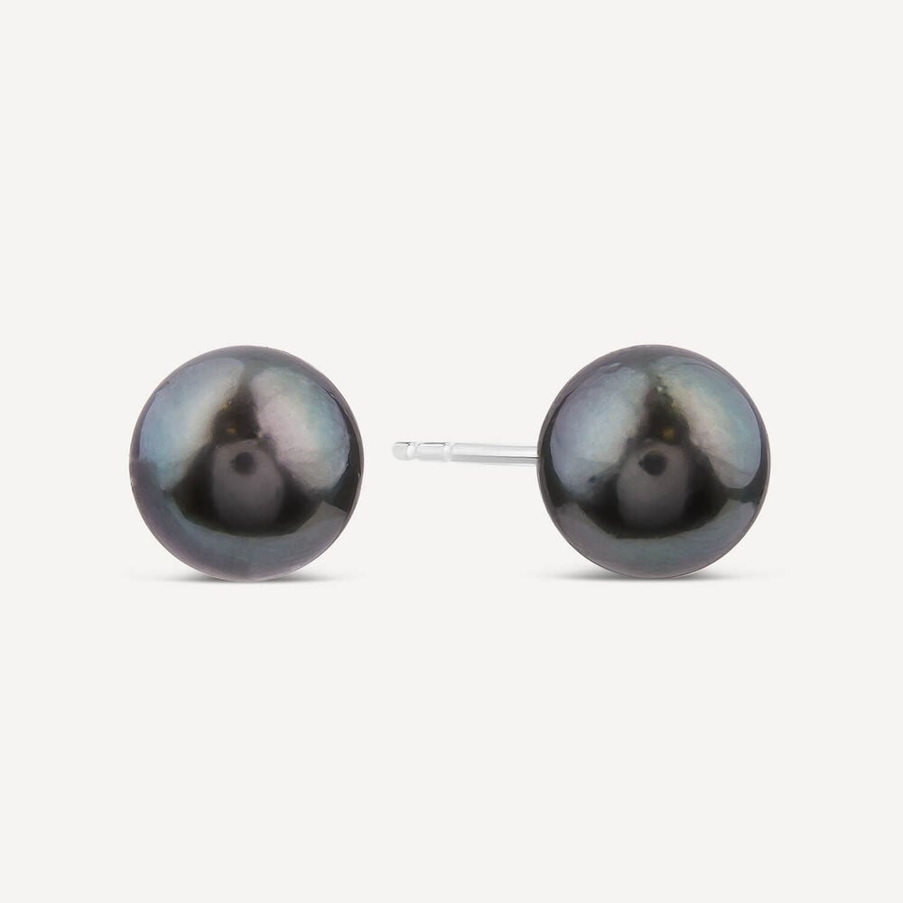 18ct Yellow Gold Tahitian Cultivated Black Pearl Stud Earrings