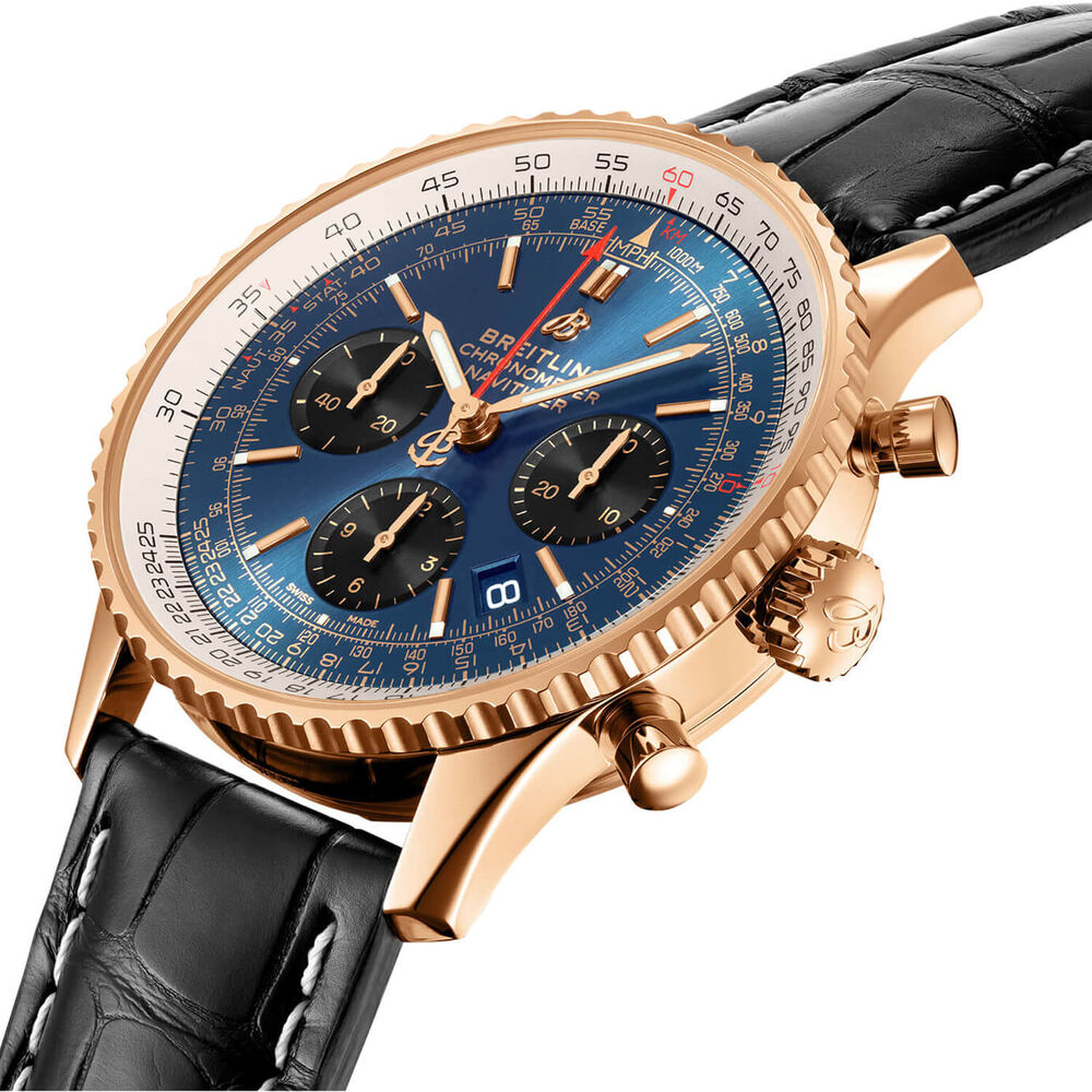 Breitling Navitimer 1 Chronograph Rose Gold Black Leather Men's Watch image number 1