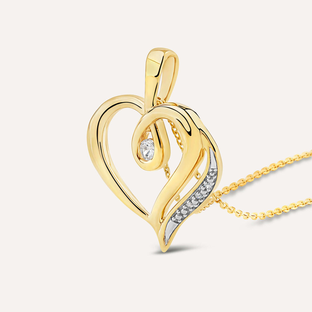 9ct Gold Cubic Zirconia Open Heart Pendant (Chain Included) image number 4