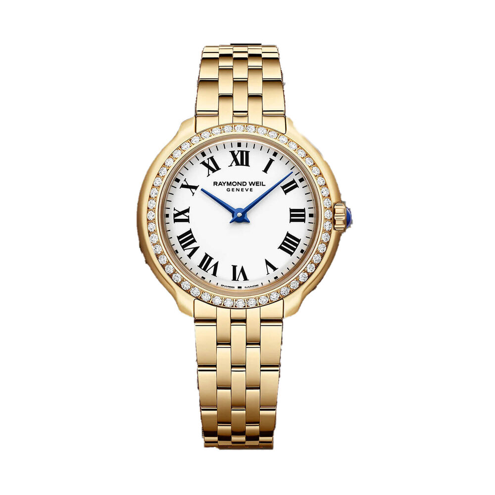 Raymond Weil Toccata Heritage 28mm White Dial Diamond Set Bezel Gold PVD Steel Bracelet Watch