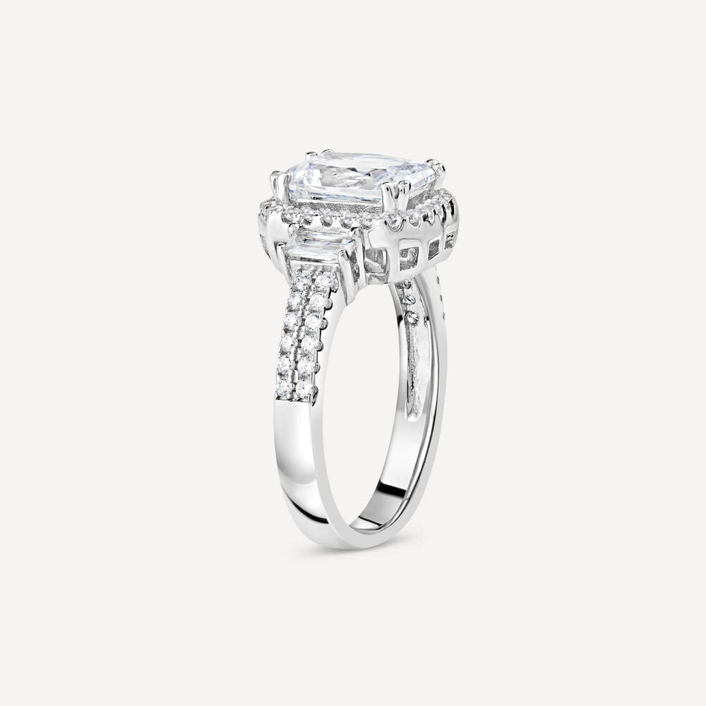 Silver cubic zirconia rectangular cluster ring image number 3