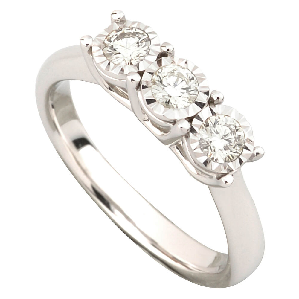 9ct white gold 0.30 carat diamond three stone ring image number 0