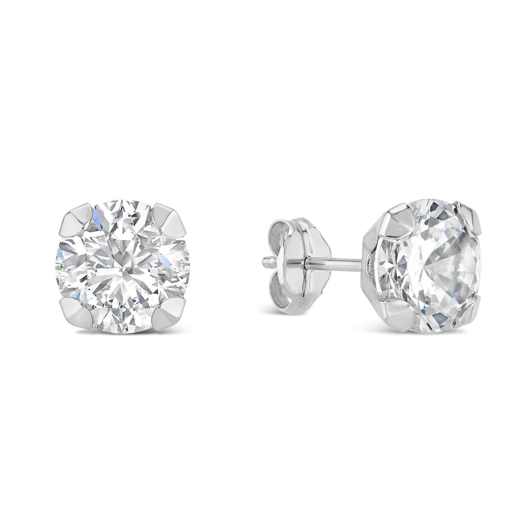 9ct White Gold 7MM Four Claw Cubic Zirconia Stud Earrings