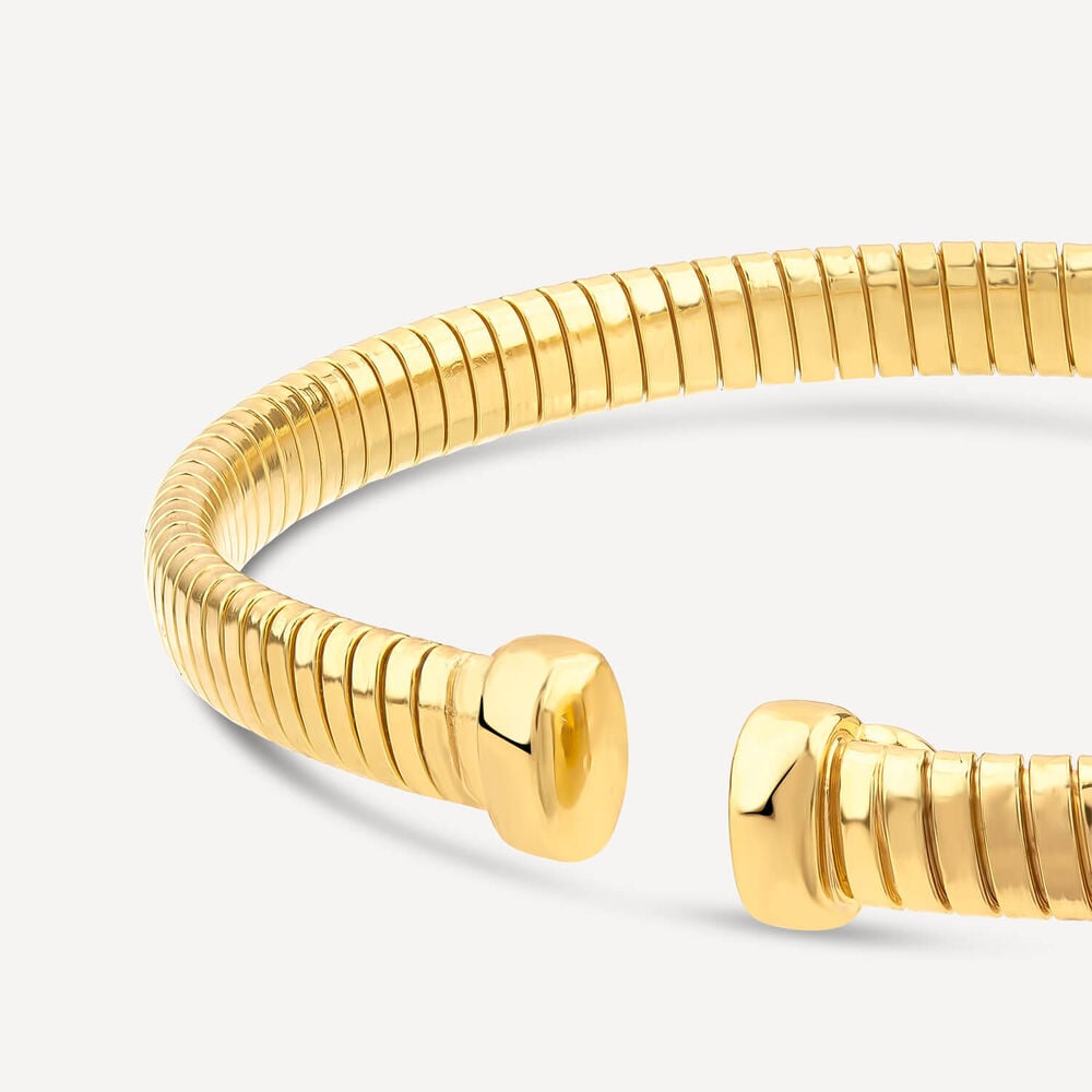 Yellow Gold Plated Sterling Silver Three Bar Cubic Zirconia Centre Ribbed Bangle