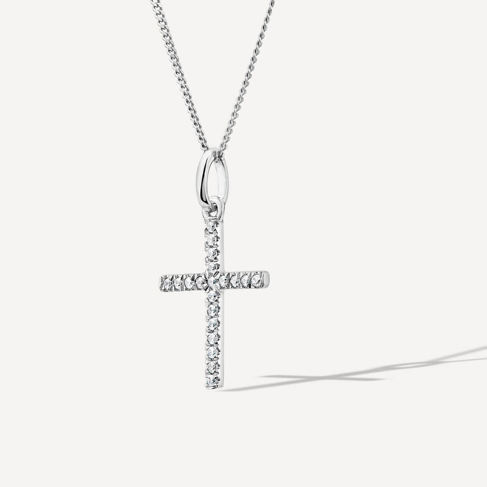 9ct White Gold 0.10ct Diamond Cross Pendant