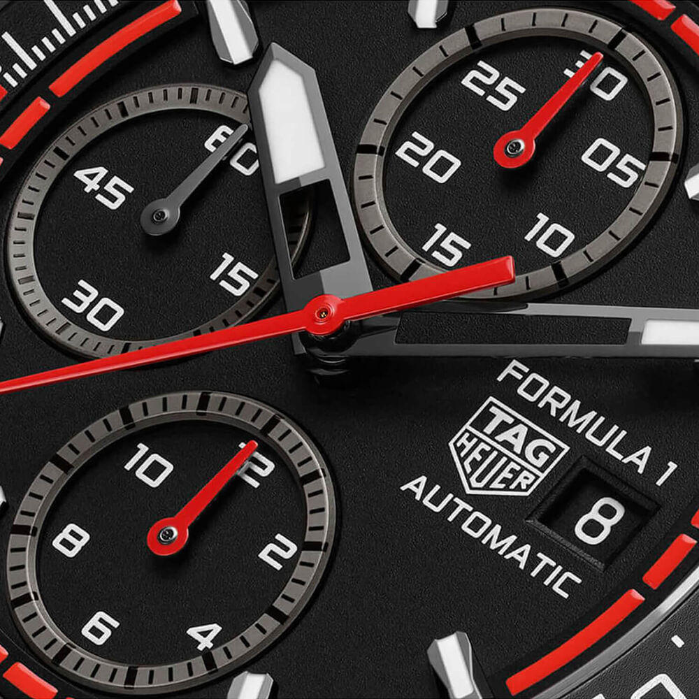 TAG Heuer Formula 1 Chronograph 44mm Black & Red Dial Red Rubber Strap Watch image number 4