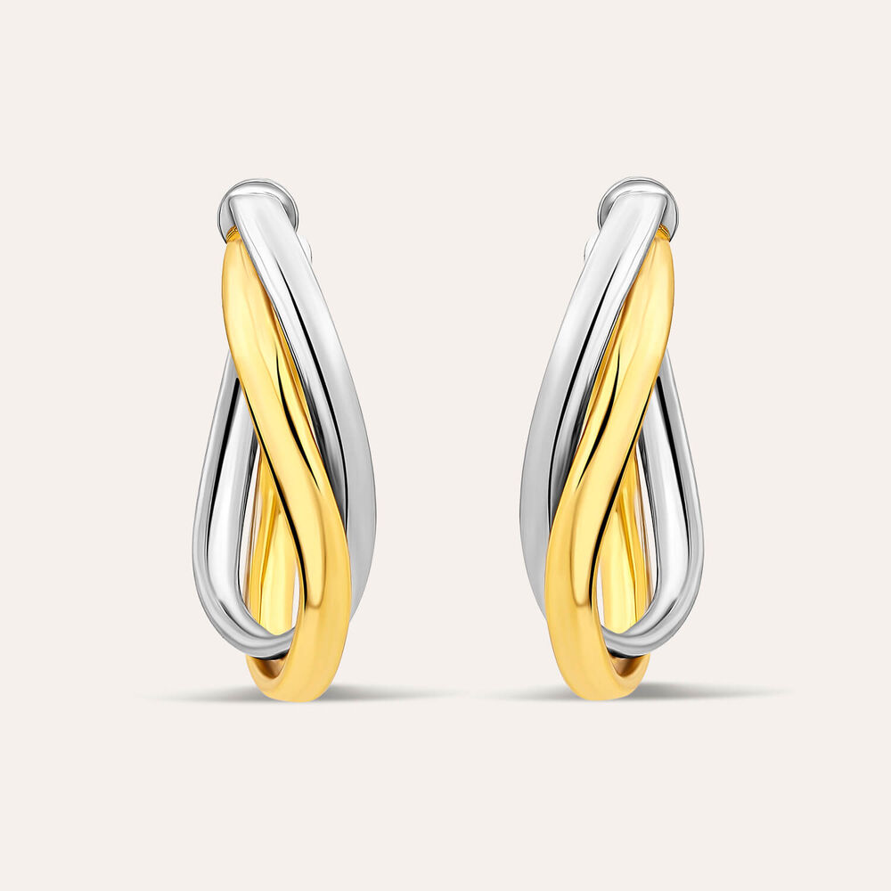 Sterling Silver Two Tone Twist Hoop Earrings