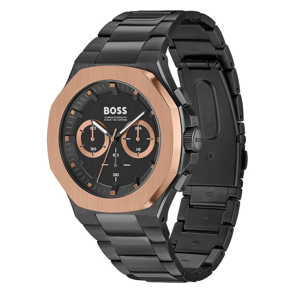 BOSS Taper 45mm Black Copper Chronograph Dial IP Bracelet Watch