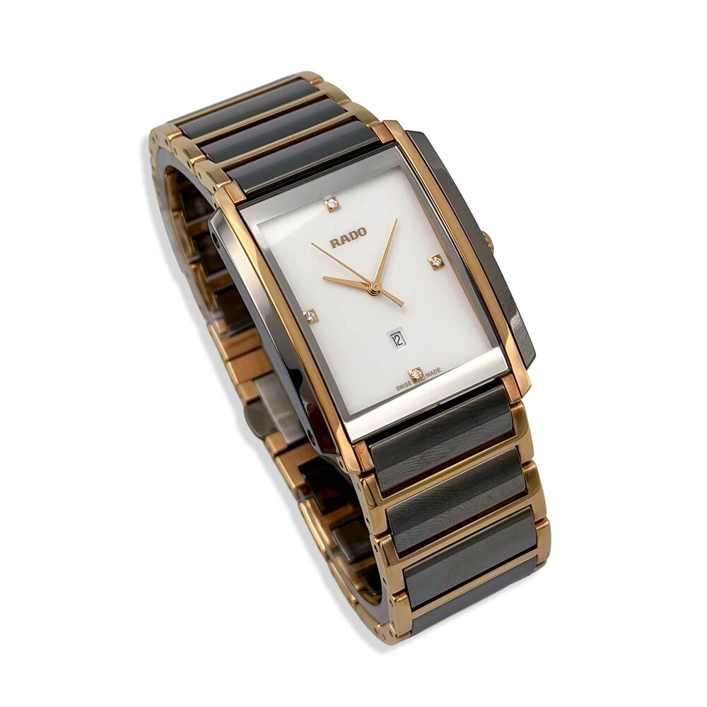 Pre-Owned Rado Integral 31mm White Enamel Diamond Dot Dial Rose Gold&Plasma Case Bracelet Watch