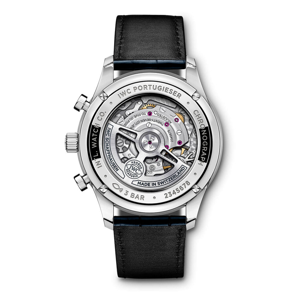 IWC Schaffhausen Portugieser Chronograph Silver Dial Blue Strap Watch image number 7
