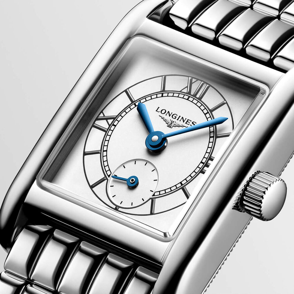 Longines MiniDolcevita 2023 29 X 21.50mm Silver "flinqué" Blue Hands Dial Steel Bracelet Watch image number 3