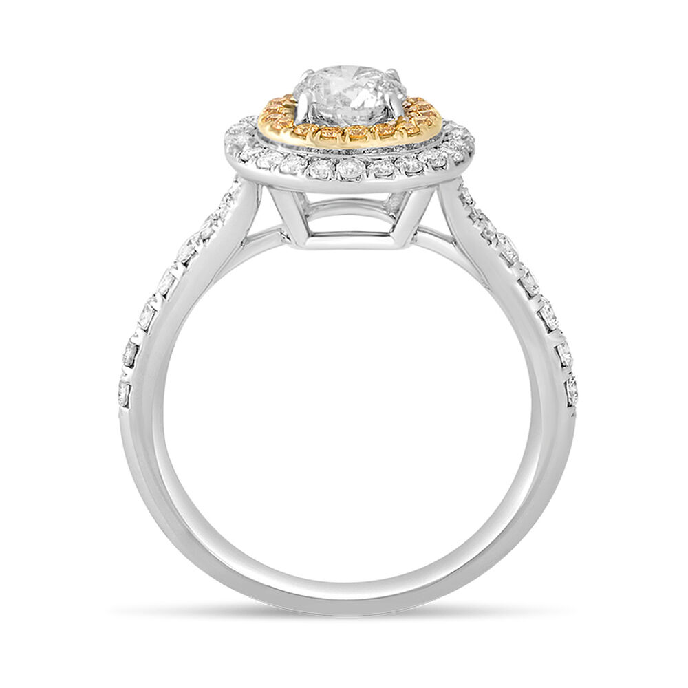 Platinum 1.04 carat white and round yellow diamond cluster ring image number 2