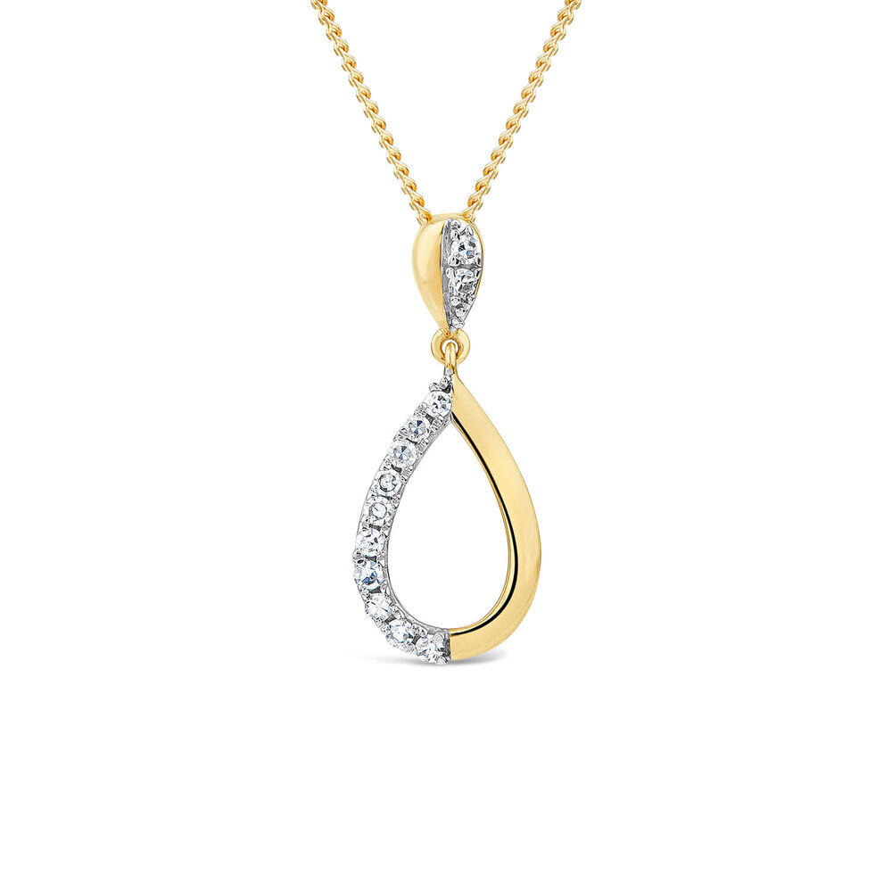 9ct Yellow Gold Diamond Set 0.08ct Open Teardrop Pendant