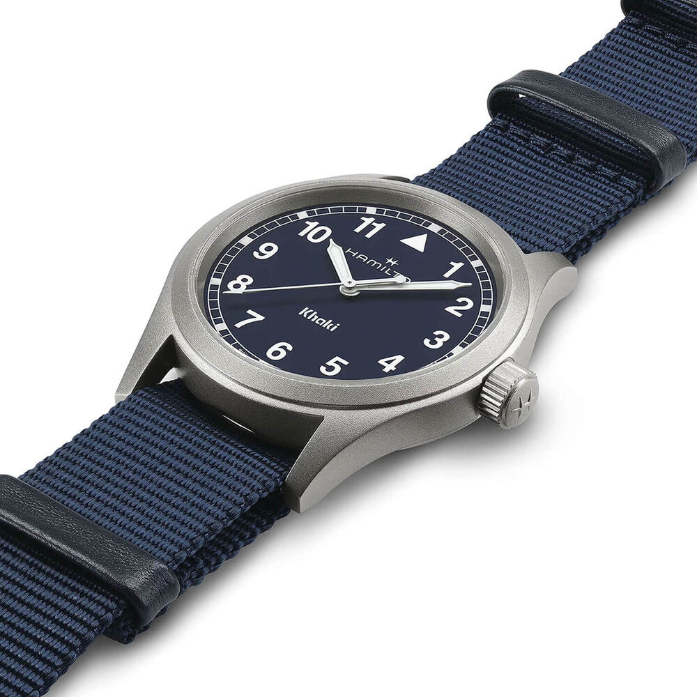 Hamilton Khaki Field Quartz 38mm Blue Dial Steel Case Blue Strap Watch image number 1