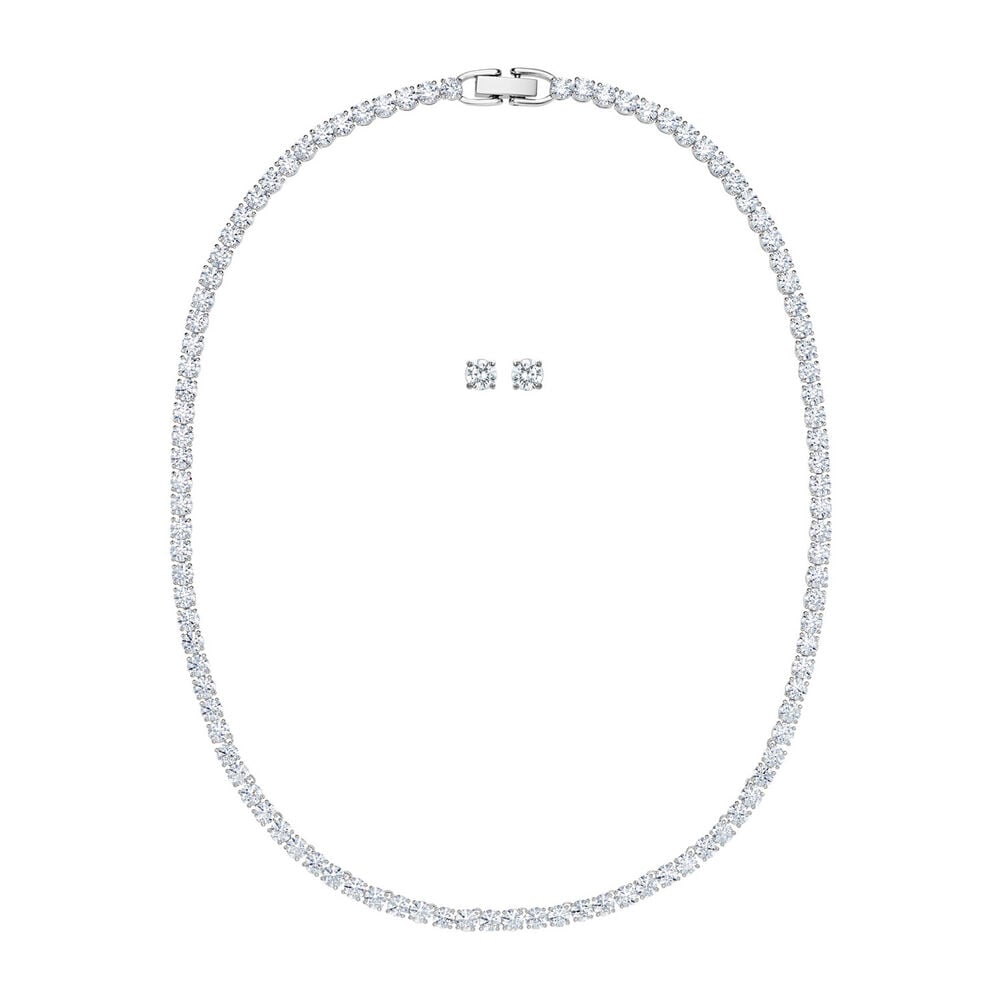 Swarovski Tennis Deluxe Collection Rhodium Plated Earring And Necklace Set