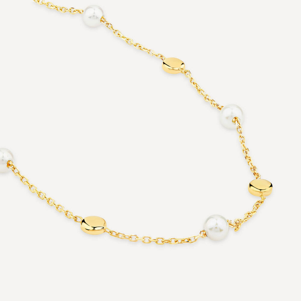 9ct Yellow Gold Pearl & Bead Station Necklet image number 3