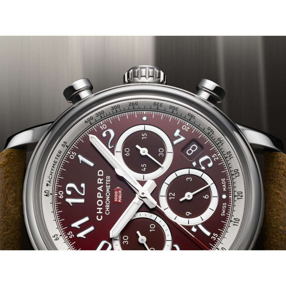 Chopard Mille Miglia 40.5mm Burgundy Chronograph Dial Tan Leather Strap Watch image number 6